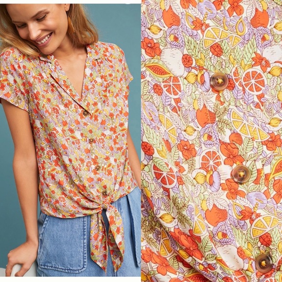 Anthropologie Tops - Anthropologie Sz 8 Maeve Citrus Print Top EUC